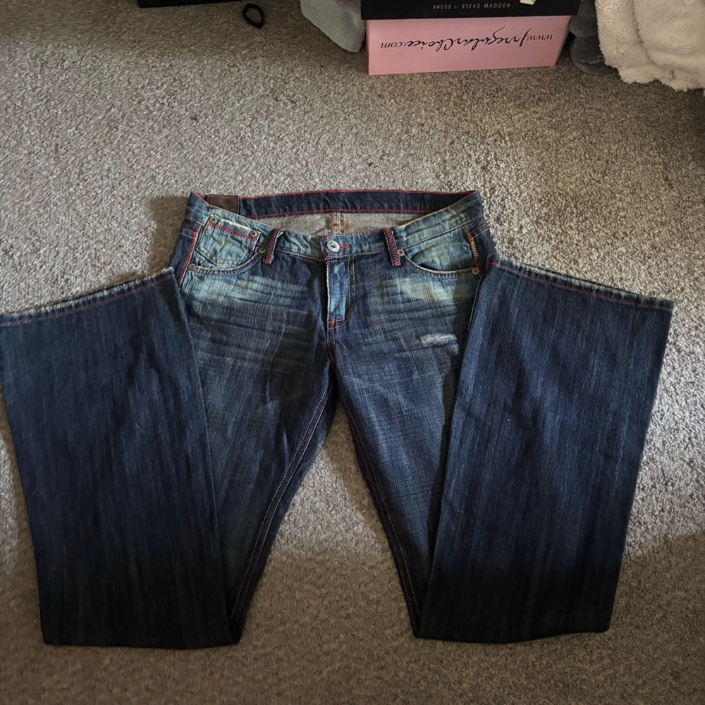 Blue Flare Wide Leg Jeans with Classic Indigo Wash